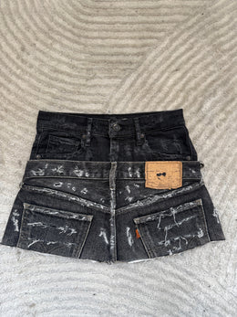 READY TO WEAR: Distressed Double Denim Skirt UK6