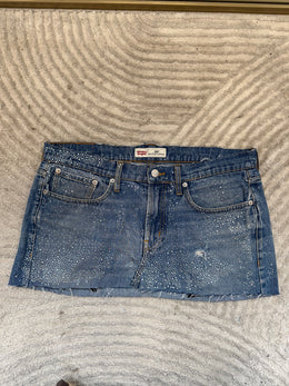 READY TO WEAR: Mid Blue Denim Skirt Silver Sparkle UK12