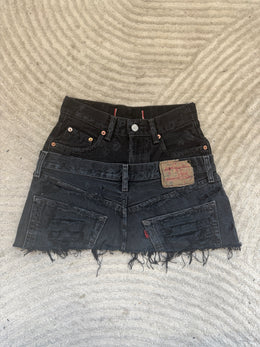 READY TO WEAR: Distressed Double Denim Skirt UK6