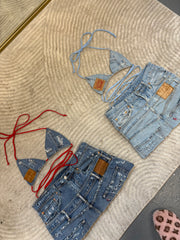 CUSTOM Distressed Double Denim Skirt and Top