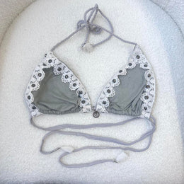 Suede Beaded Y2K Bikini Top - S
