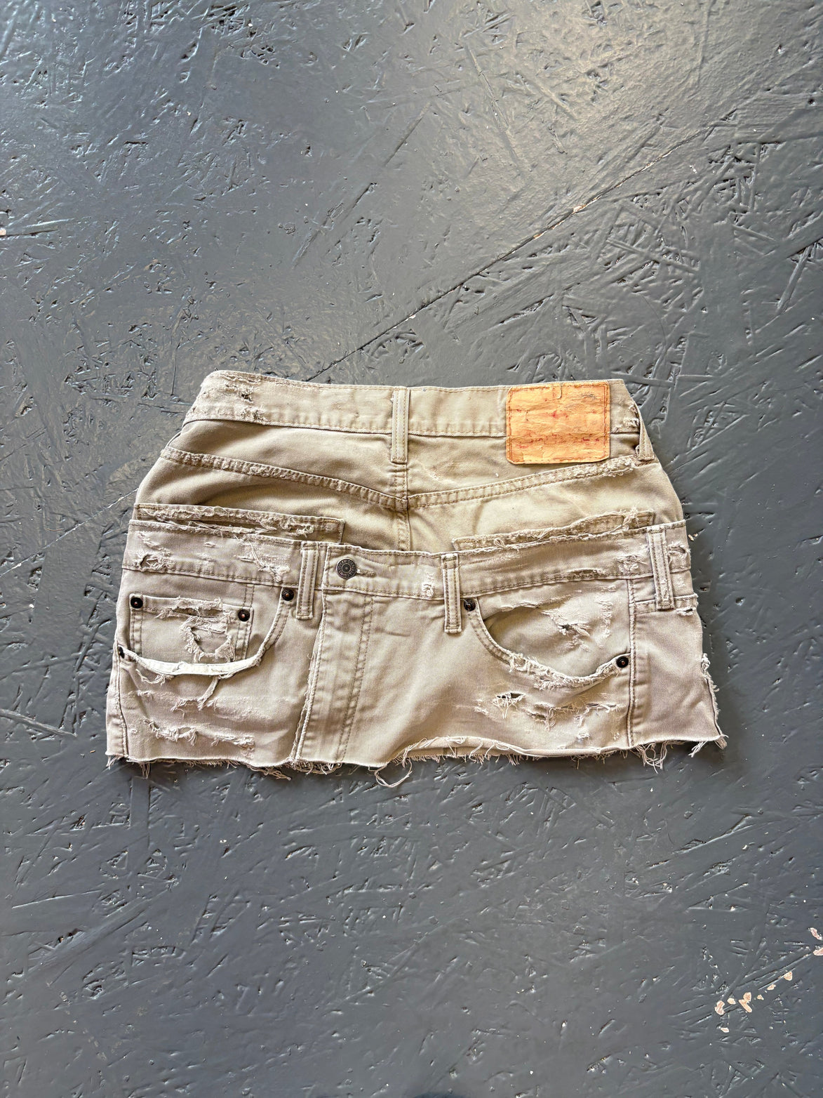 Double Beige Distressed Denim Skirt Only