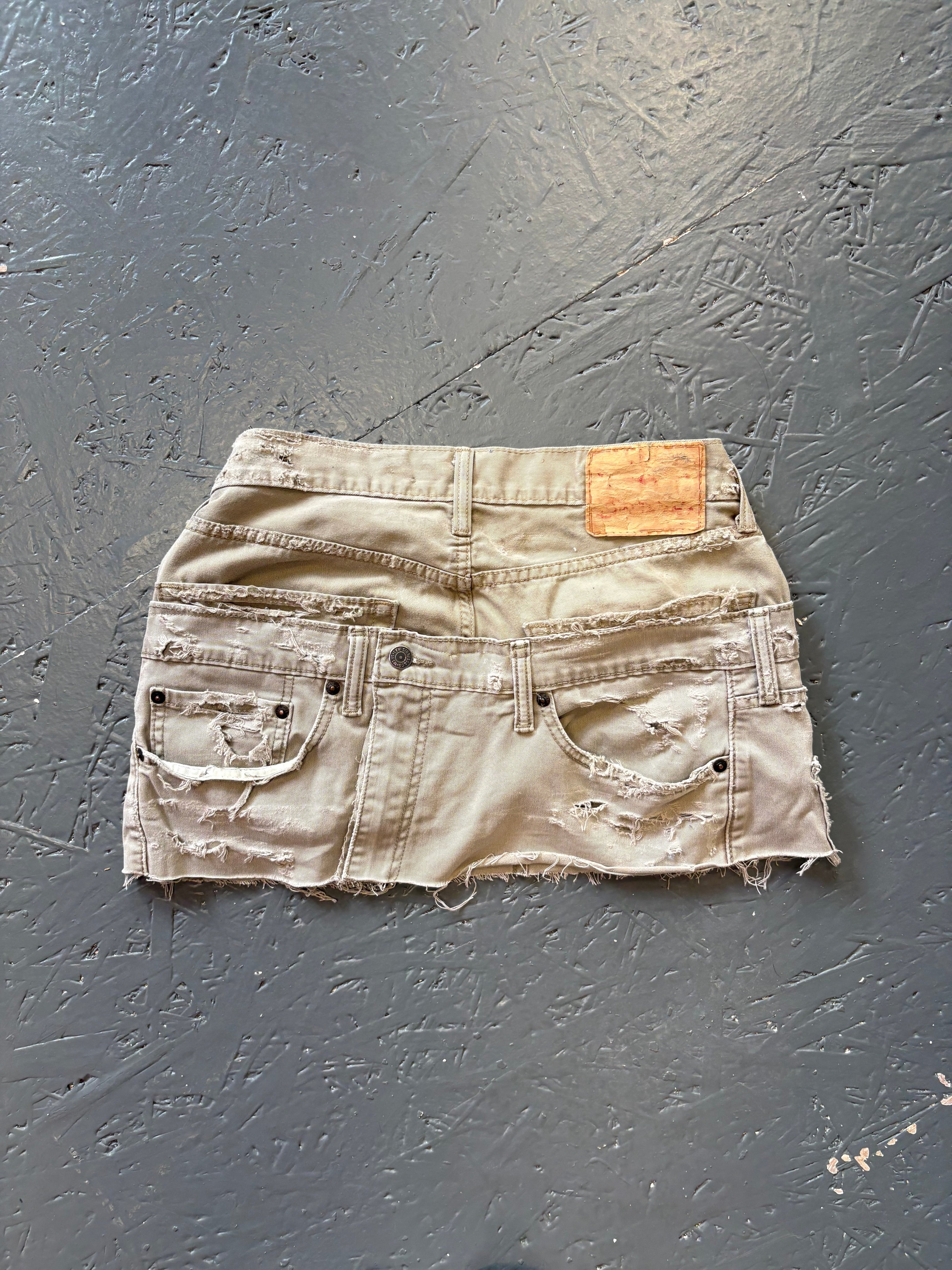 Double Beige Distressed Denim Skirt Only