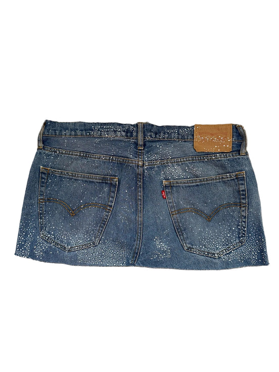 READY TO WEAR: Mid Blue Denim Skirt Silver Sparkle UK12