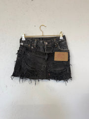 Black Distressed Double Denim Skirt