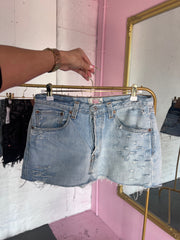 Light Blue Distressed Denim Skirt