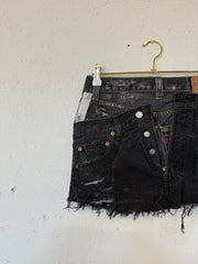 Black Distressed Double Denim Skirt
