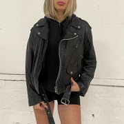 Vintage Leather Biker Style Jacket - M