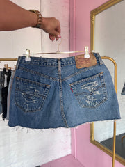 Blue Distressed Denim Skirt
