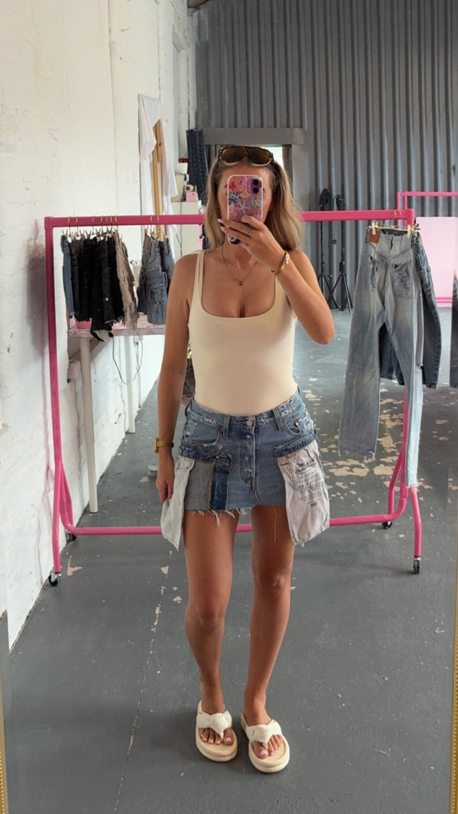 Outer Pocket Denim Skirt