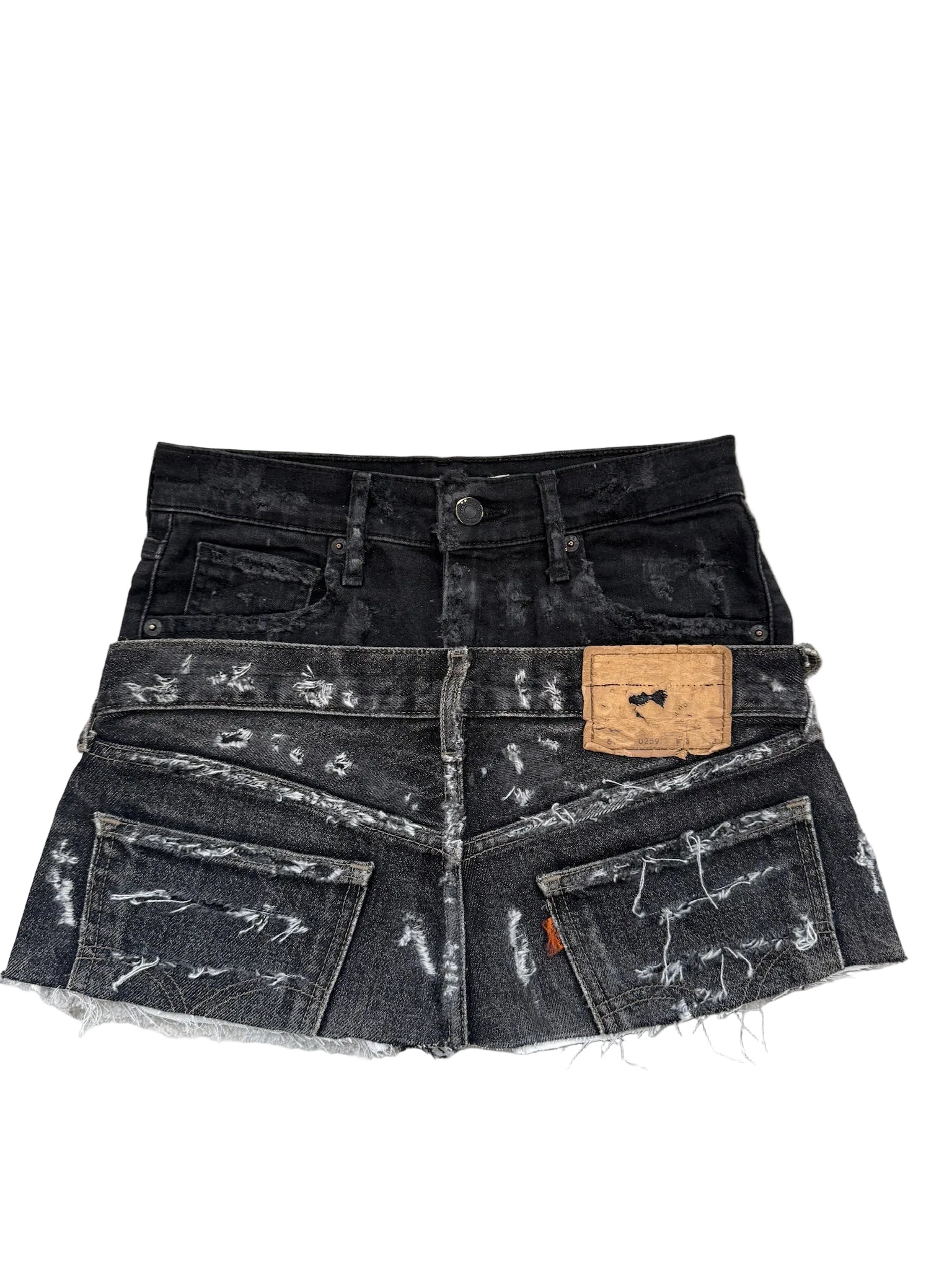 READY TO WEAR: Distressed Double Denim Skirt UK6