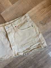 Neutral Distressed Denim Skirt