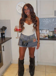 GREY Double Denim Skirt