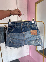 Blue Distressed Double Denim Skirt