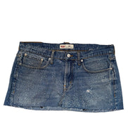 READY TO WEAR: Mid Blue Denim Skirt Silver Sparkle UK12