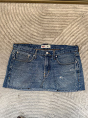 READY TO WEAR: Mid Blue Denim Skirt Silver Sparkle UK12