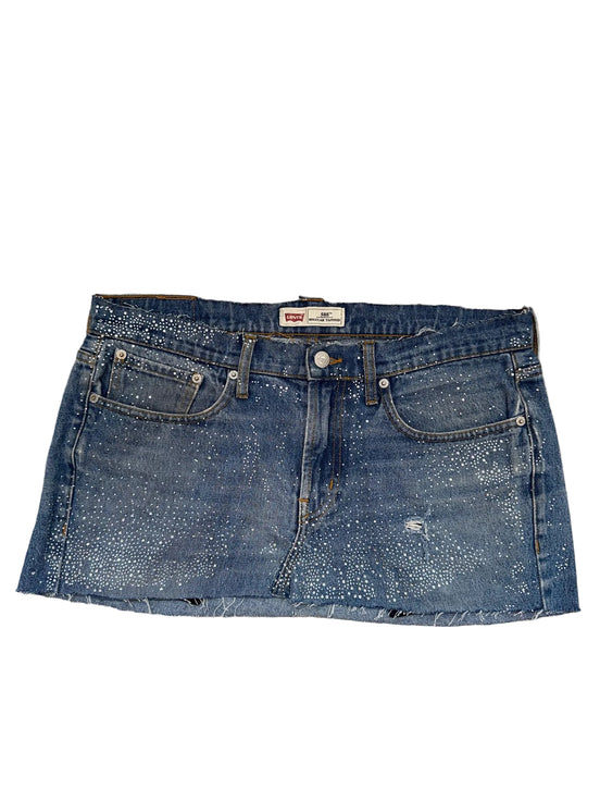READY TO WEAR: Mid Blue Denim Skirt Silver Sparkle UK12