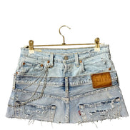 Chain Blue Distressed Double Denim Skirt