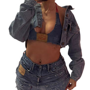 Cropped Distressed Denim Jacket