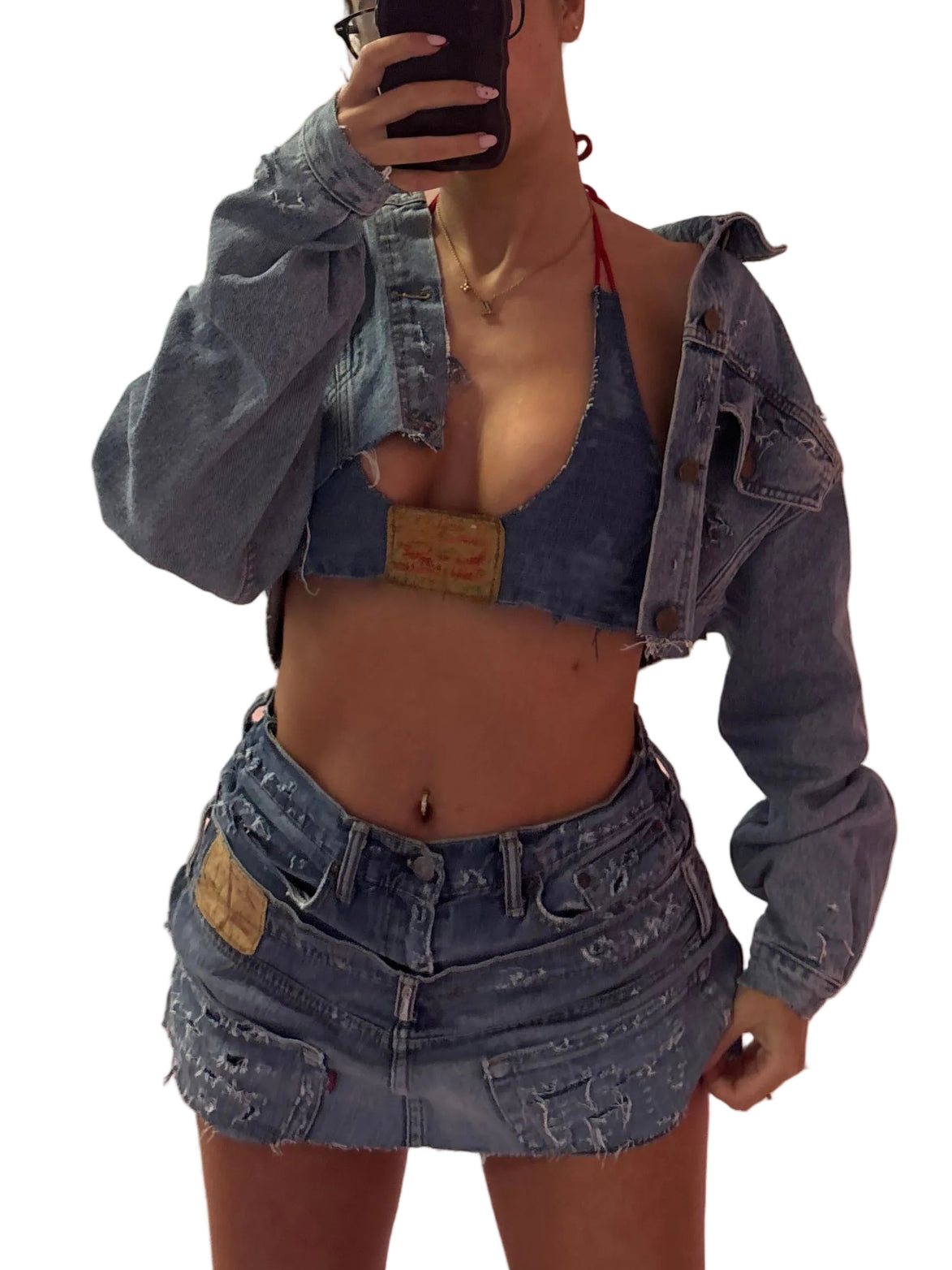 Cropped Distressed Denim Jacket