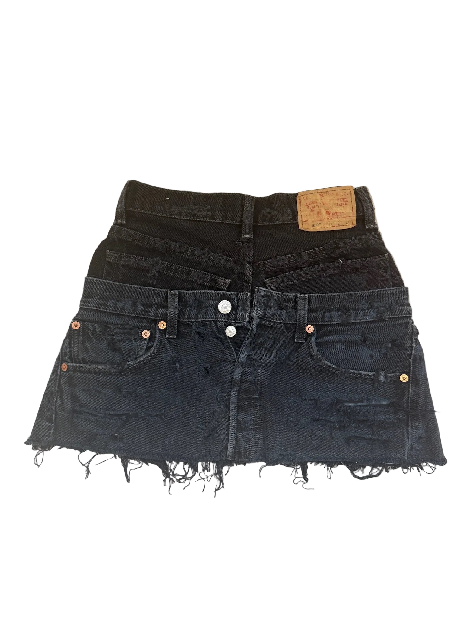 READY TO WEAR: Distressed Double Denim Skirt UK6