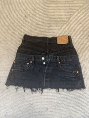 READY TO WEAR: Distressed Double Denim Skirt UK6