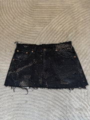 READY TO WEAR - Black Denim Skirt Bronze Sparkle- UK10-12