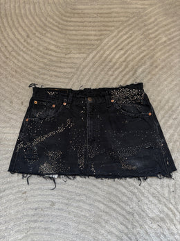 READY TO WEAR - Black Denim Skirt Bronze Sparkle- UK10-12