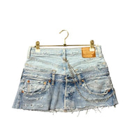 Chain Blue Distressed Double Denim Skirt