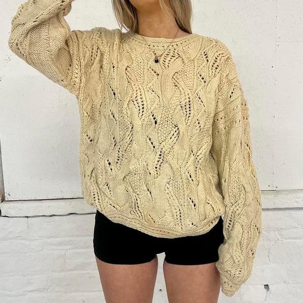 Vintage Chunky Cream Cable Knit Jumper - L