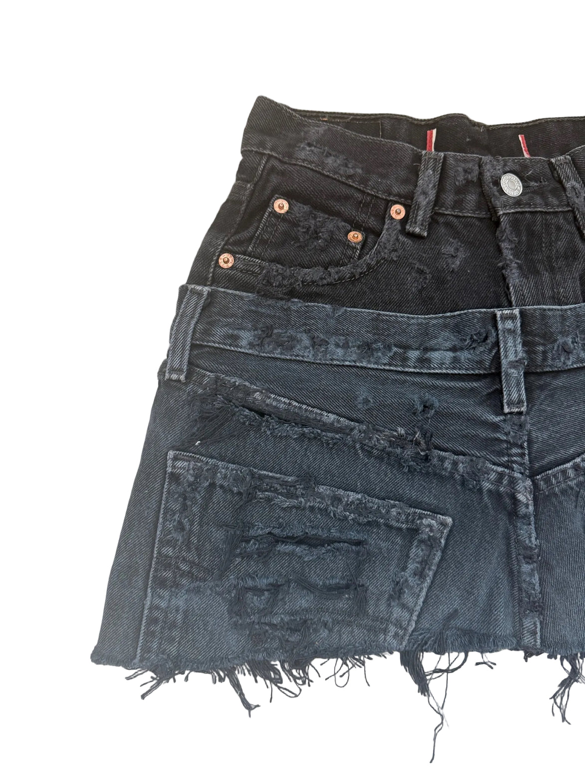 READY TO WEAR: Distressed Double Denim Skirt UK6