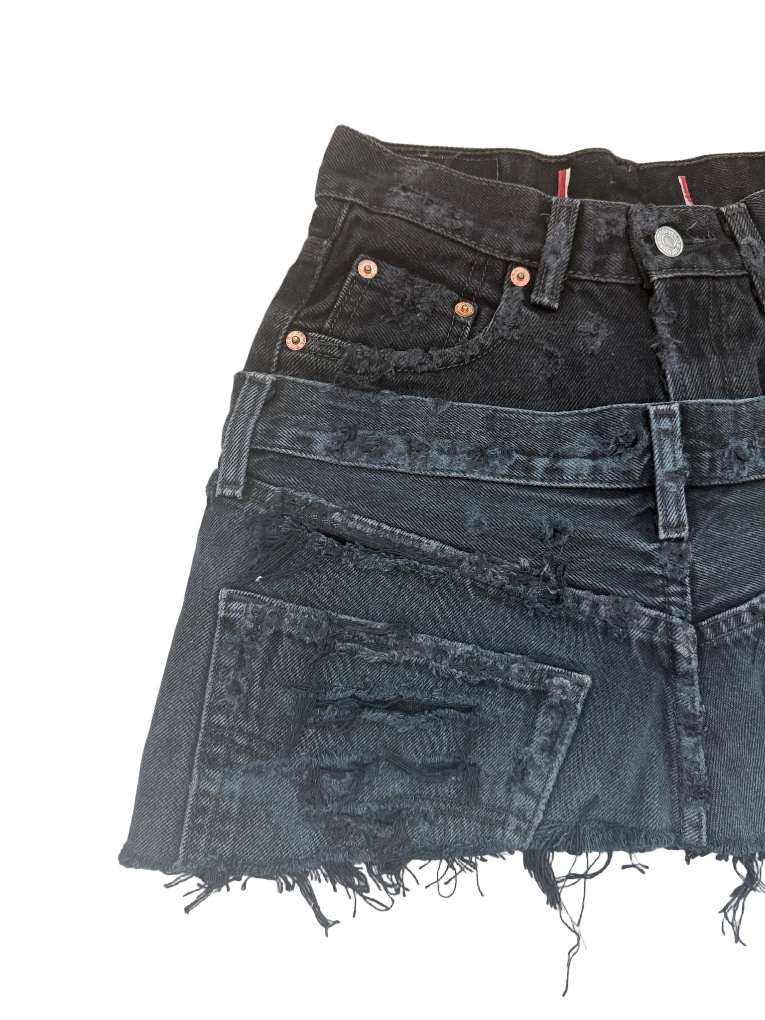 READY TO WEAR: Distressed Double Denim Skirt UK6