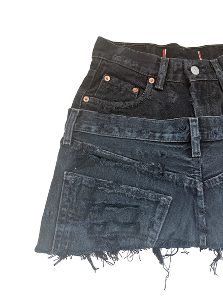 READY TO WEAR: Distressed Double Denim Skirt UK6