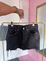 Black Distressed Denim Skirt