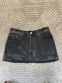 Black Denim Skirt Silver Sparkle