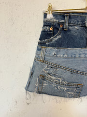 Blue Distressed Double Denim Skirt