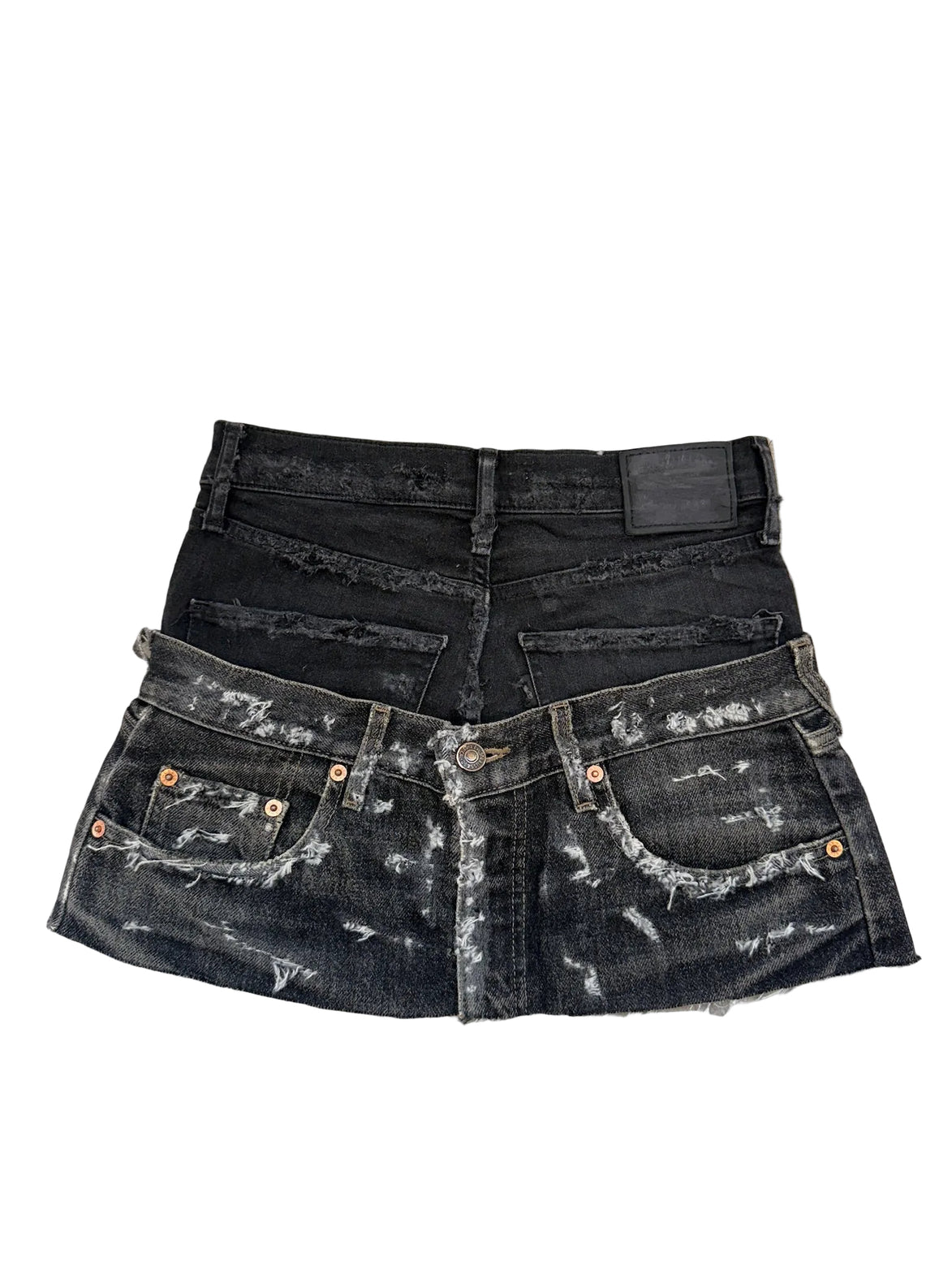 READY TO WEAR: Distressed Double Denim Skirt UK6