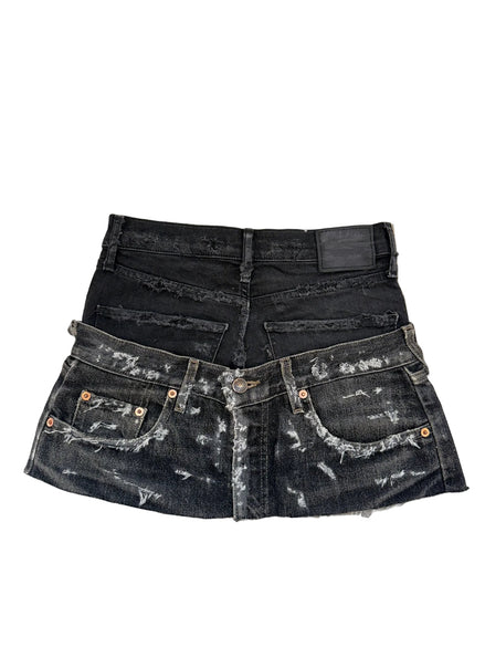 READY TO WEAR: Distressed Double Denim Skirt UK6