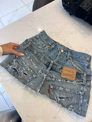 CUSTOM ORDER- Blue Distressed Double Denim Skirt