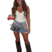 Double Grey Denim Skirt