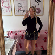 Double Black Distressed Denim Skirt