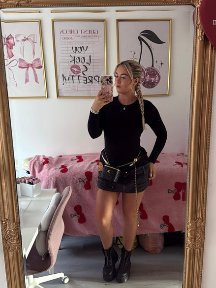 DOUBLE DENIM BLACK SKIRT
