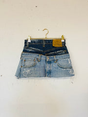Blue Distressed Double Denim Skirt