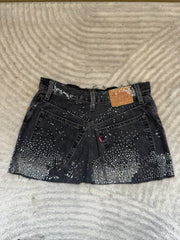 READY TO WEAR:Black Denim Skirt Silver Sparkle-UK8