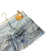 Chain Blue Distressed Double Denim Skirt
