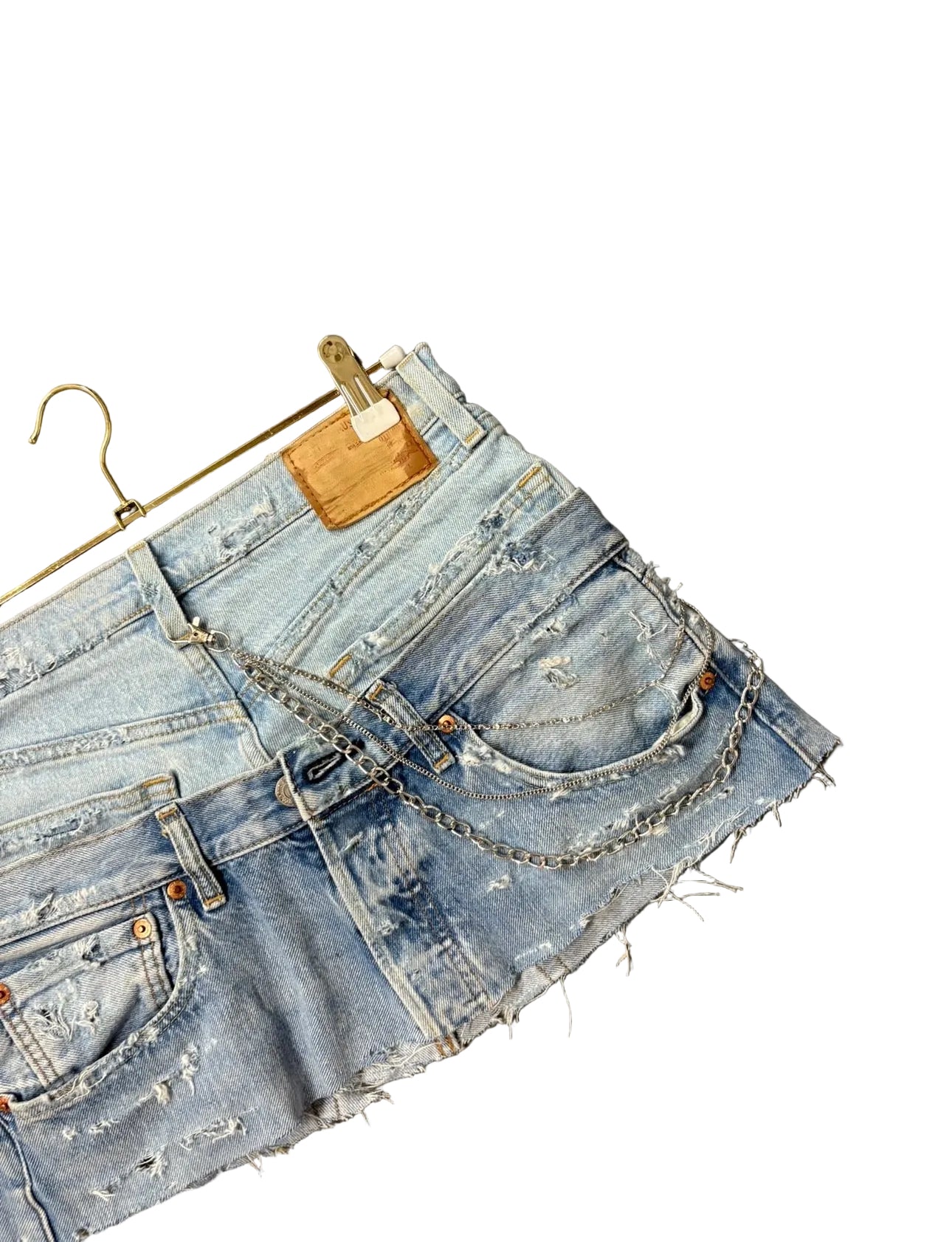Chain Blue Distressed Double Denim Skirt