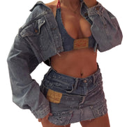Cropped Distressed Denim Jacket