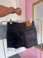 Black Distressed Denim Skirt