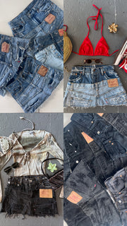 CUSTOM ORDER- Blue Distressed Double Denim Skirt