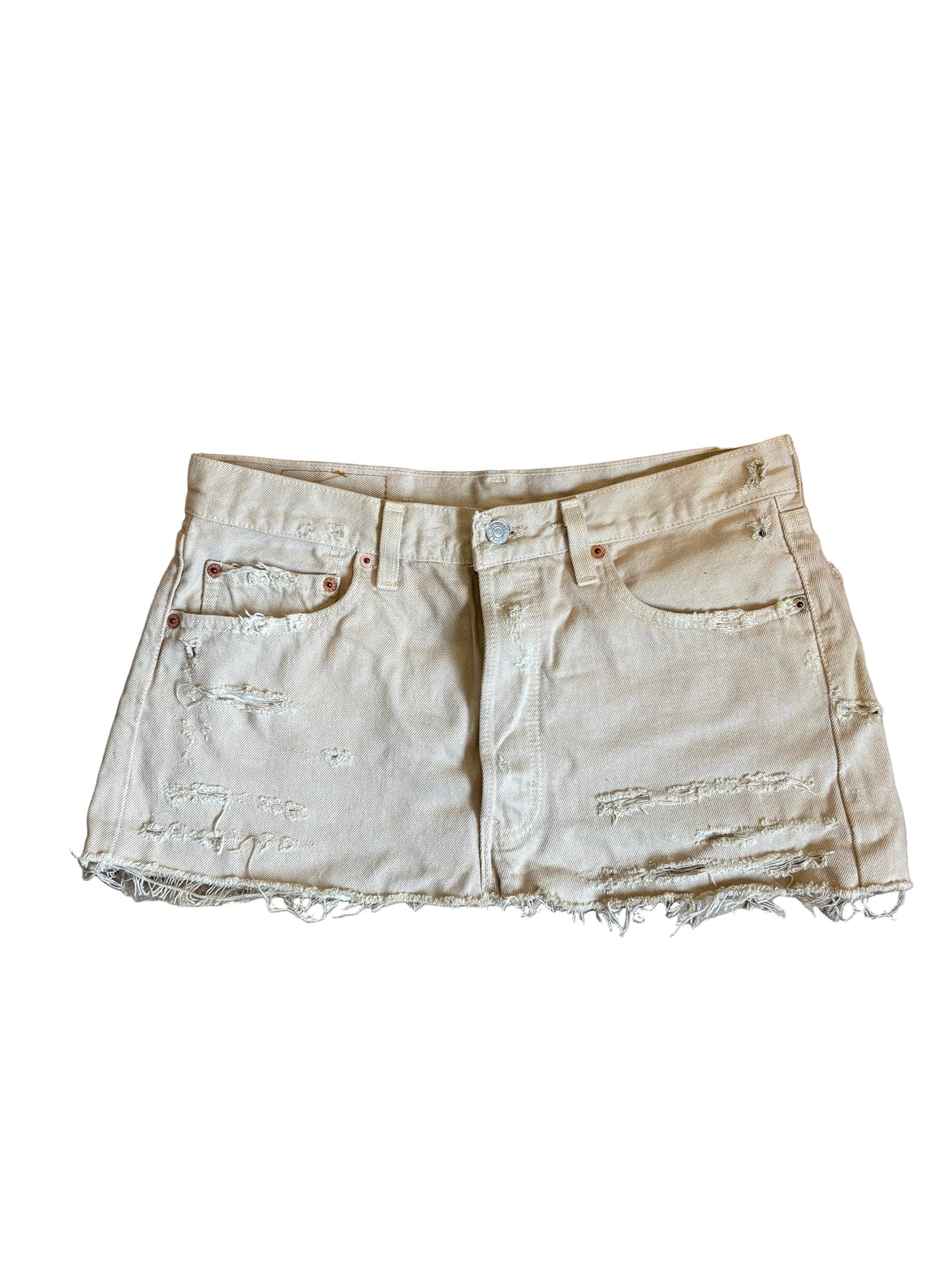 Beige Distressed Denim Skirt